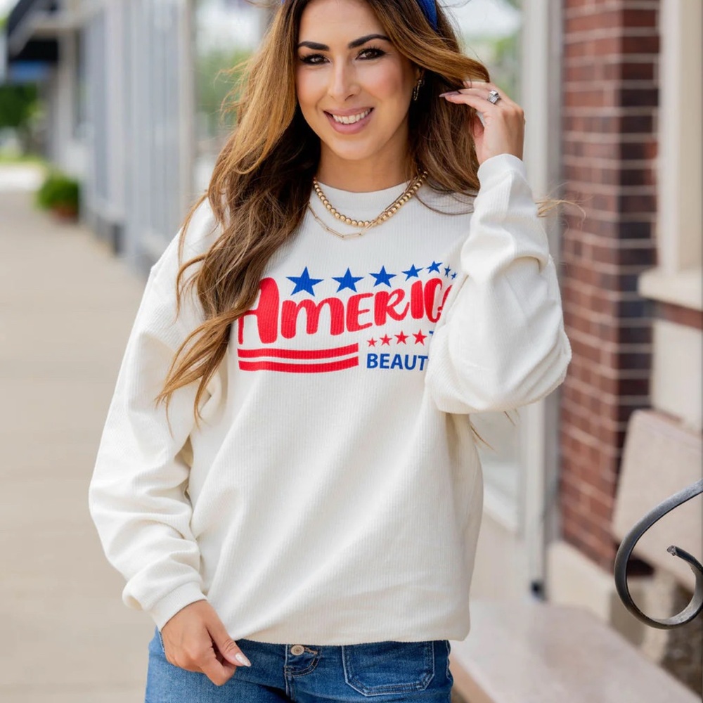 Brand New!!  America the Beautiful White Crewneck